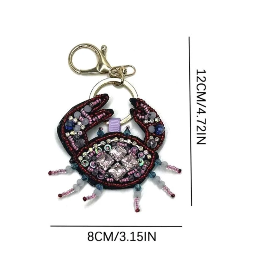 Crab Leather/ Bead Bag Charm/ Keychain New
